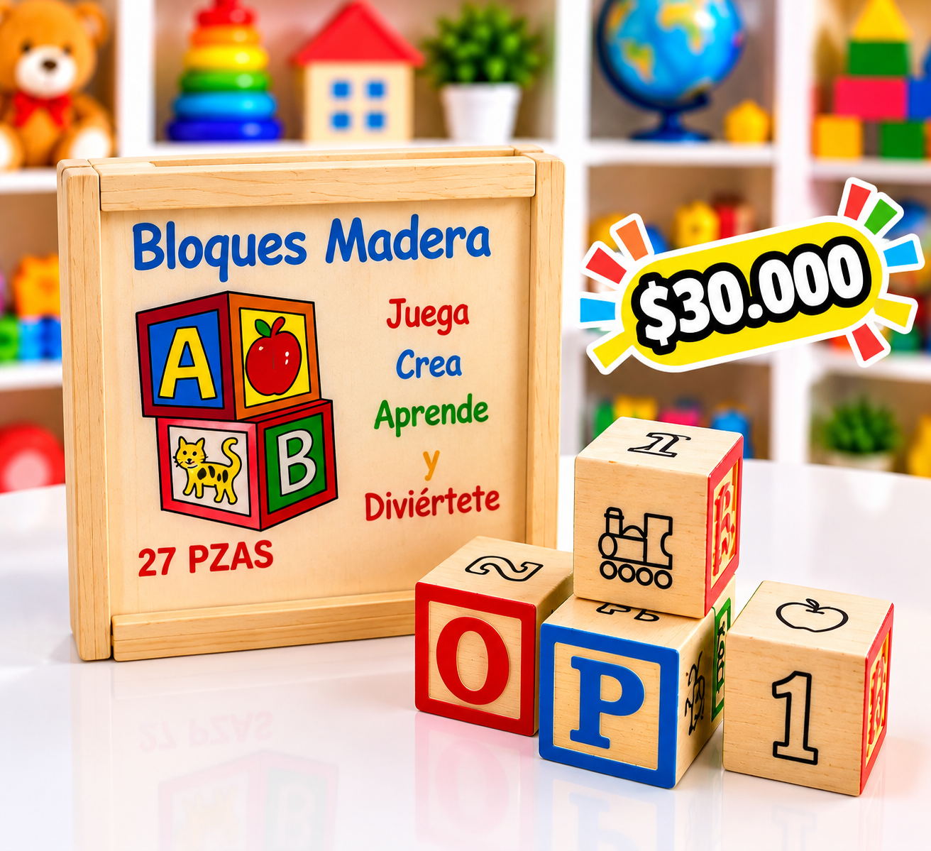 🧱🌈 BLOQUES DE MADERA DE APRENDIZAJE – ABC & Números 🔤✨